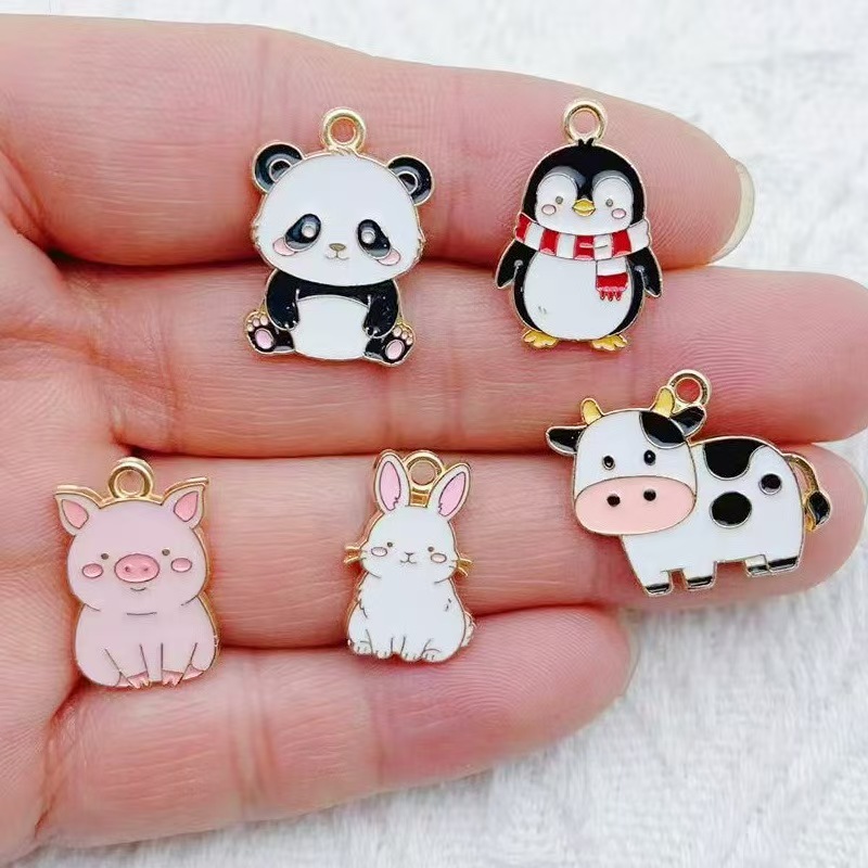 Jewelry Making Jewelry - 10 ชิ้น จี้พวงกุญแจการ์ตูนเพนกวินแพนด้า DIY สไตล์เกาหลี จี้สร้อยคอ