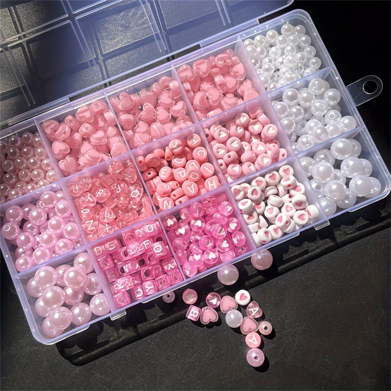 Jewelry Making Kit For Beginners - ชุดทำเครื่องประดับ DIY 10 ชิ้น ประกอบด้วยลูกปัดอะคริลิกสีชมพูและอุปกรณ์ทำเครื่องประดับทำมือ