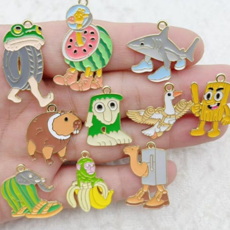 Jewelry Making Jewelry - เครื่องประดับโลหะผสมเคลือบน้ำมัน 10 ชิ้น, รูปทรงมอนสเตอร์, ตลก, นามธรรม,