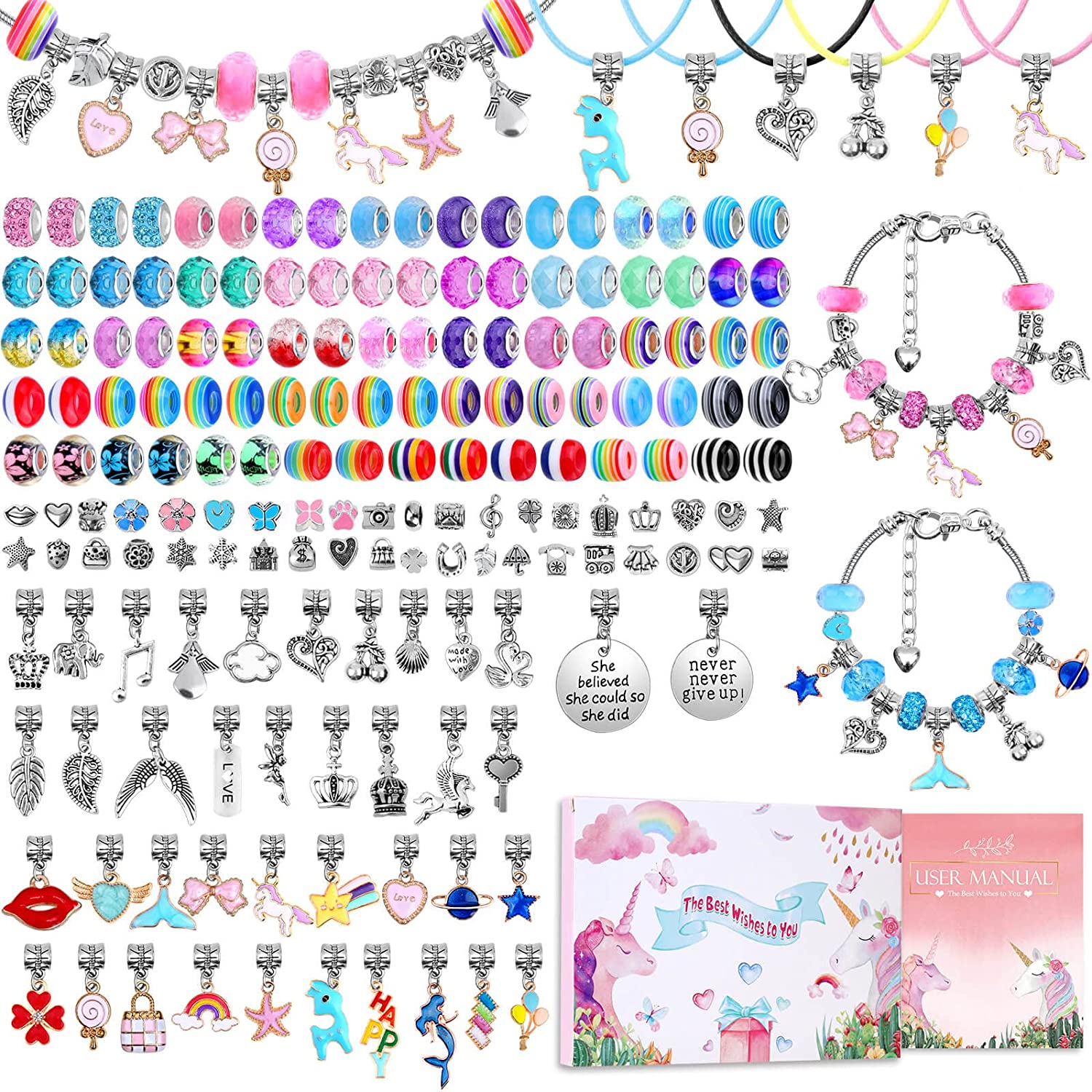 Jewelry Making For Teens - ชุดทำสร้อยข้อมือเสน่ห์อุปกรณ์ทำเครื่องประดับ DIY ลูกปัดงานฝีมือนางเงือกยูนิคอร์นชุดของขวัญแฮนด์เมดสำหรับเด็กผู้หญิงวัยรุ่น