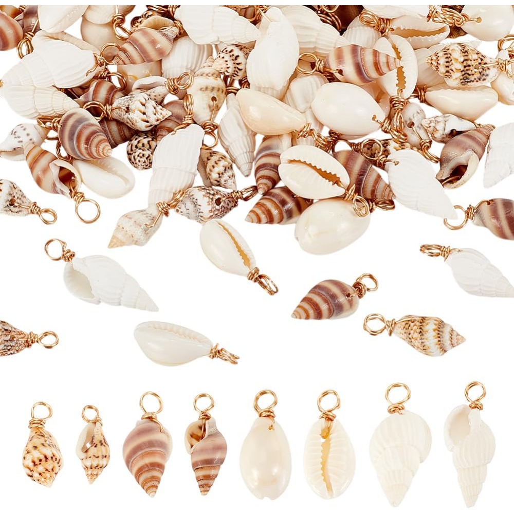 Jewelry Making Kit For Beginners - 100pcs 4 รูปแบบเปลือกหอยธรรมชาติ Charms จี้เปลือกหอย Link