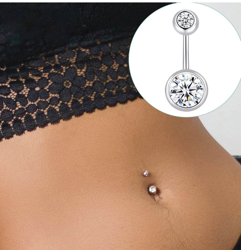 Jewelry Making Jewelry - อัญมณีคู่แหวนสแตนเลสสตีลคริสตัล Rhinestone Navel แหวน Barbells Studs