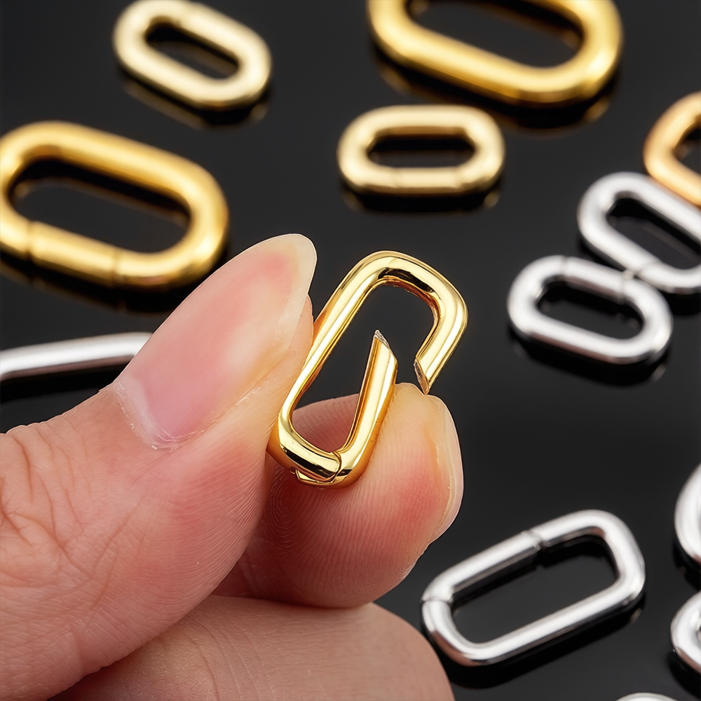 Jewelry Making Kit For Beginners - ตัวล็อกสร้อยคอแบบคาราบิเนอร์รูปวงรีชุบทอง 18K จำนวน 2 ชิ้น พร้อมห่วงสปริงสำหรับตกแต่งมุก